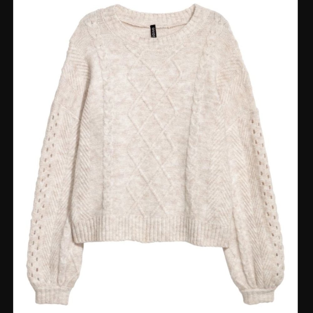 H&M Balloon-sleeved Herringbone Sweater, size XS